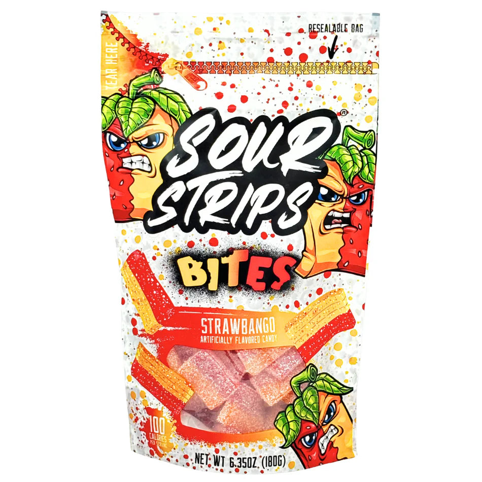 Sour Strips Bites Strawbango Flavor (180g): USA