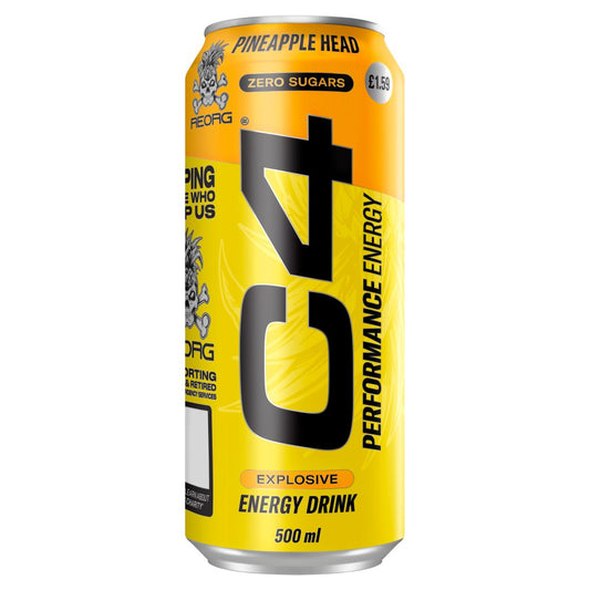 C4 Zero Sugars Millions Pineapple Head Energy Drink (500ml): UK